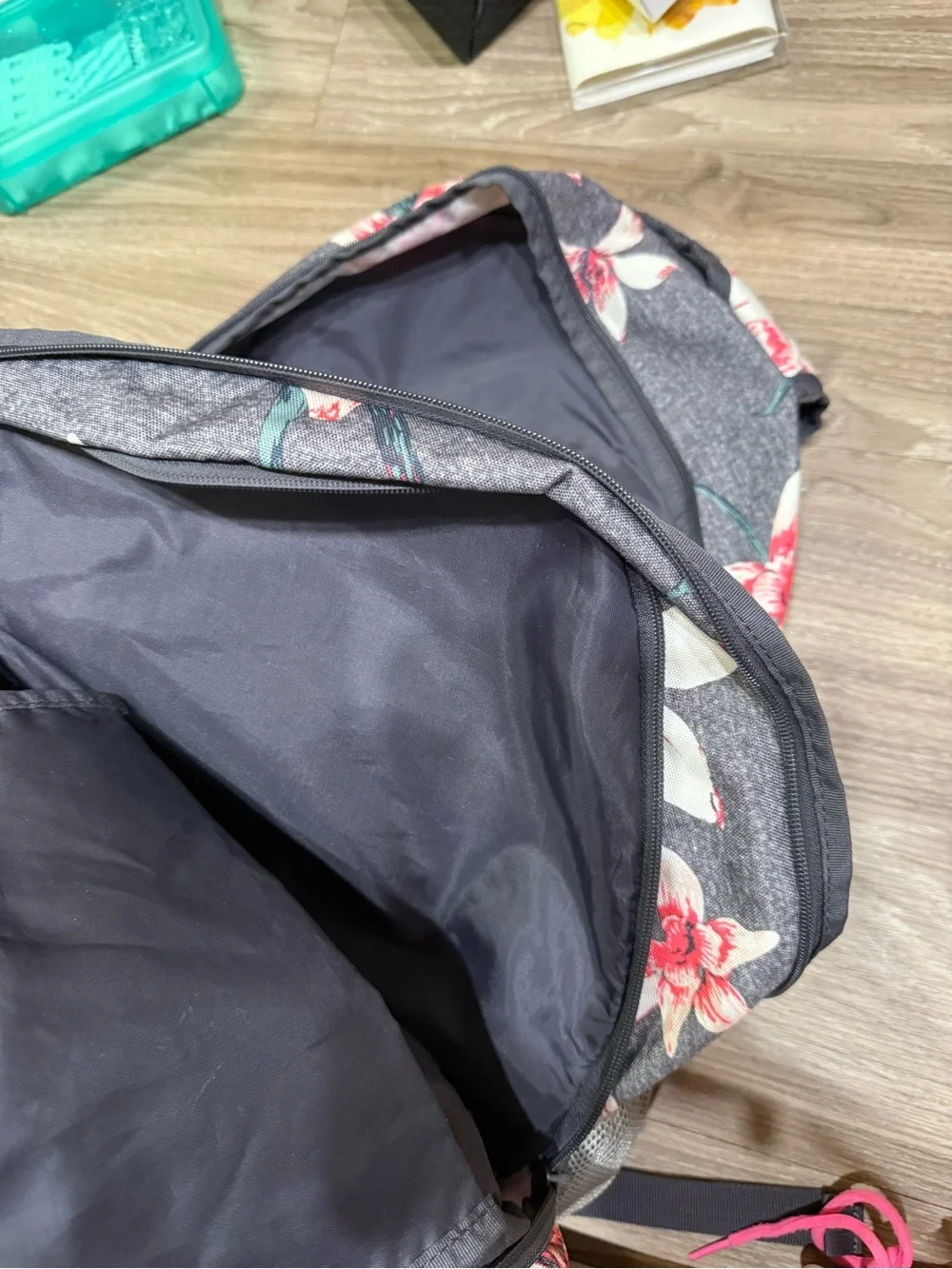 Roxy Gray Backpack with Pink & Cream Floral Print